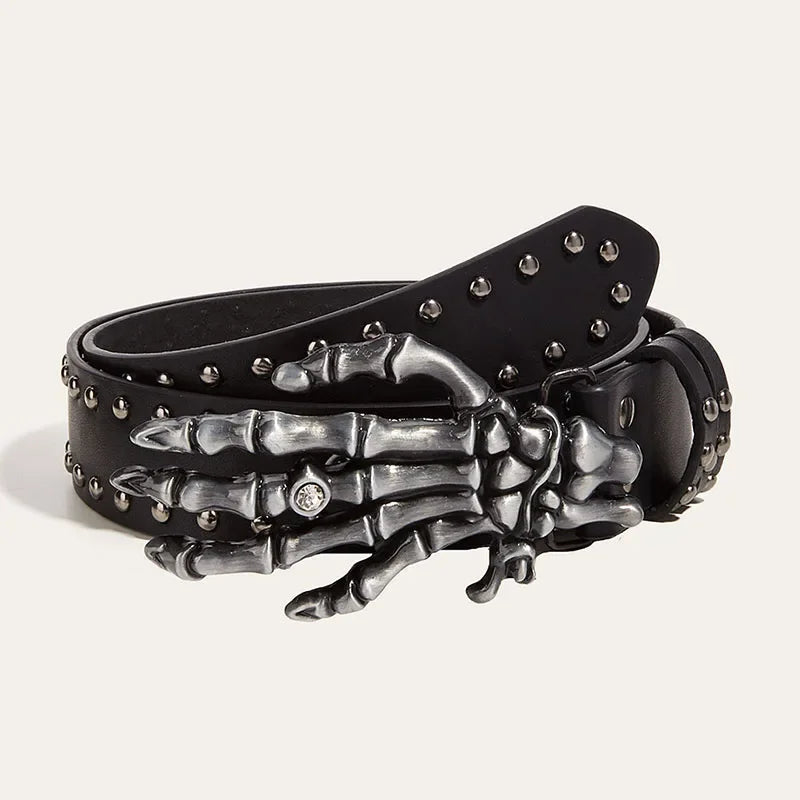 Gothic Skeleton Hand Belt with Skull Buckle for Men - Vintage Punk Hip Hop Accessory