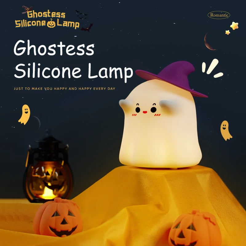 Halloween LED Night Light Silicone Mushroom Pumpkin Ghost Cartoon Kid Bedroom Nightlight