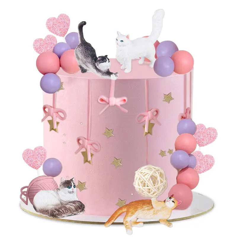 20pcs Cat Cake Decorations Heart Cake Toppers for Birthday & Baby Shower