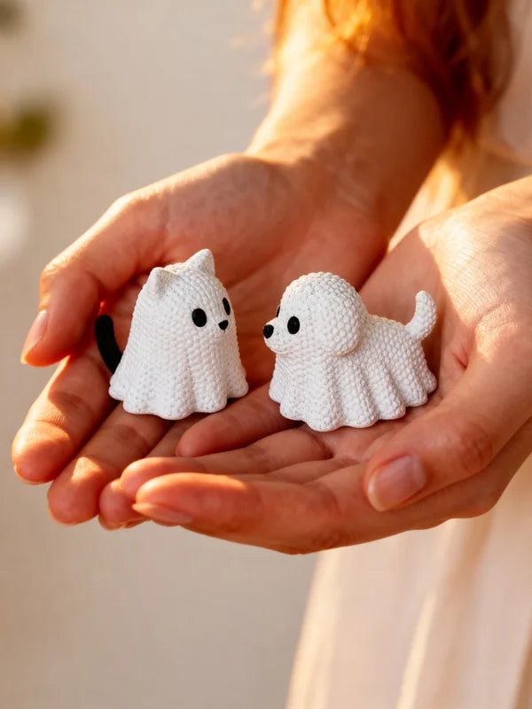 Ghost Cat and Ghost Dog Holiday Decorations Set - Halloween & Party Ornaments