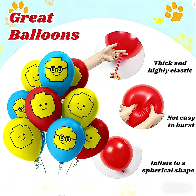 12 Inch Latex Building Block Theme Balloons for Party Decoration - Set of 12