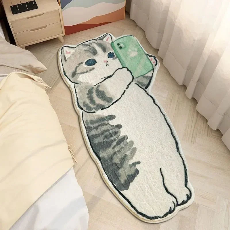 Cute Cartoon Cat Floor Mat for Living Room Bedroom Bedside Absorbent Blanket