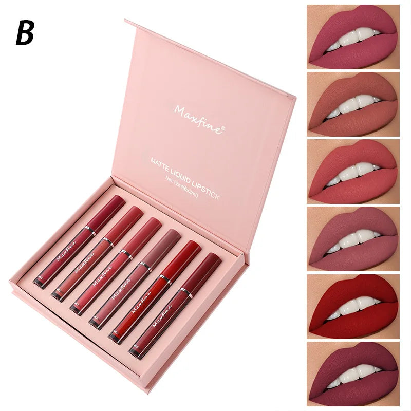 Matte Lip Gloss Set 6 Colors Waterproof Moisturizing Lipstick Gift Box