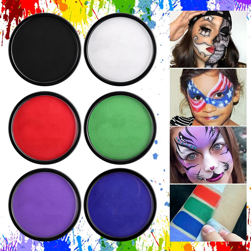 Water-Activated Face & Body Paint Palette - 6 Colors, Safe, Non-Toxic, Makeup for Halloween & Artistic Body Art
