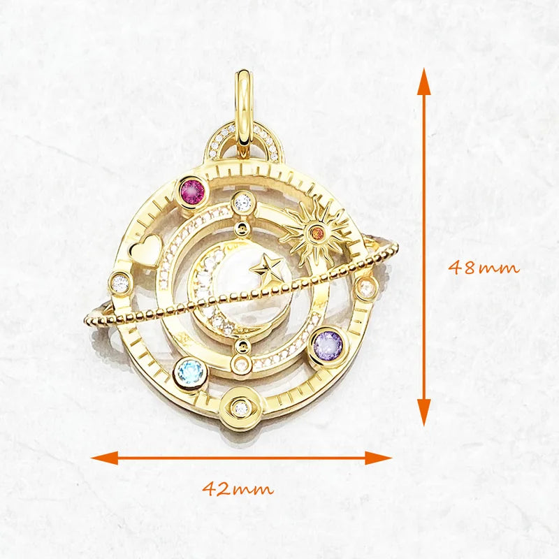 Cosmic Planetary Pendant Sterling Silver Jewelry with Zodiac Symbols - Unisex Gift