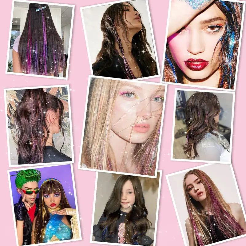 Synthetic Tinsel Hair Extensions Glitter Fairy Hairpieces for Women & Girls - 50pcs