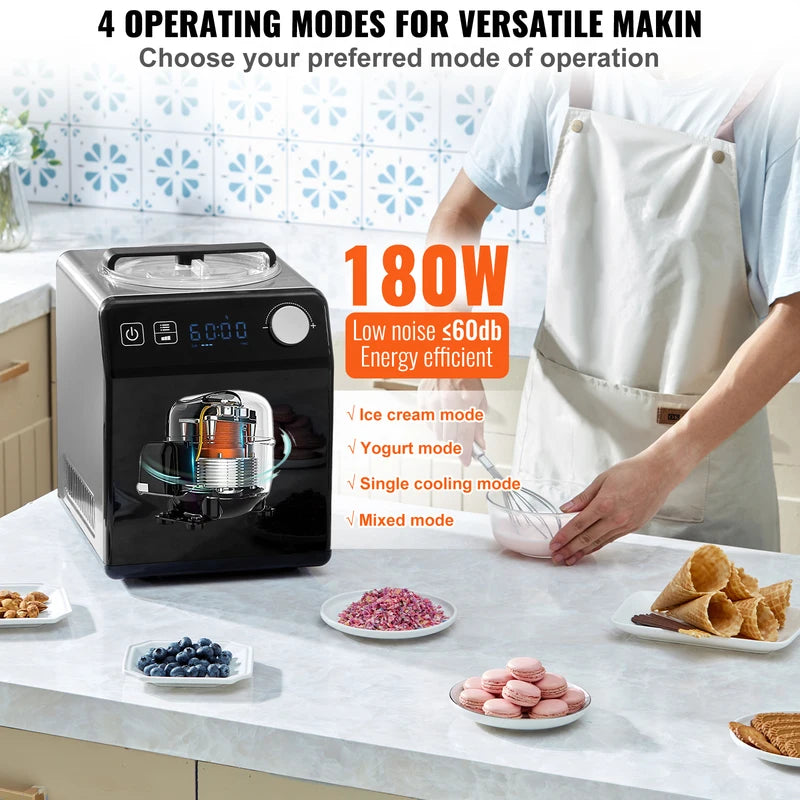 Upright Automatic Ice Cream Maker 2 Quart with Built-in Compressor No Pre-freezing
