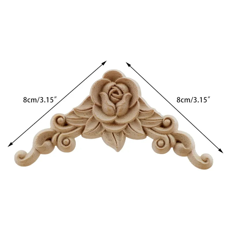 Wooden Floral Corner Wall Decor - Set of 4 Carved Wooden Appliques for Doors & Furniture