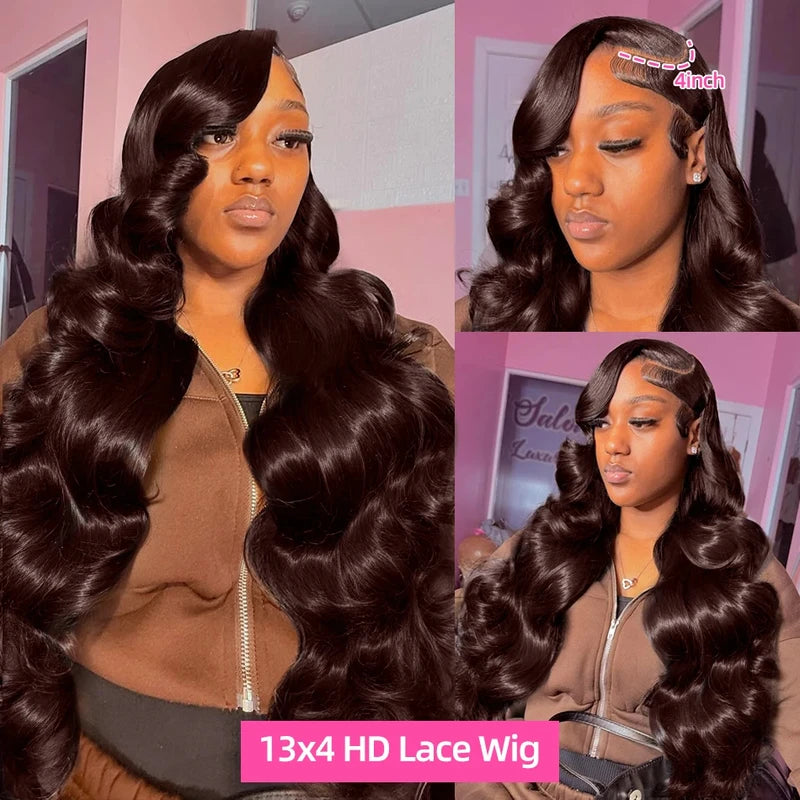 Transparent Chocolate Brown Body Wave Lace Front Wig 13x6 Human Hair 250% Density