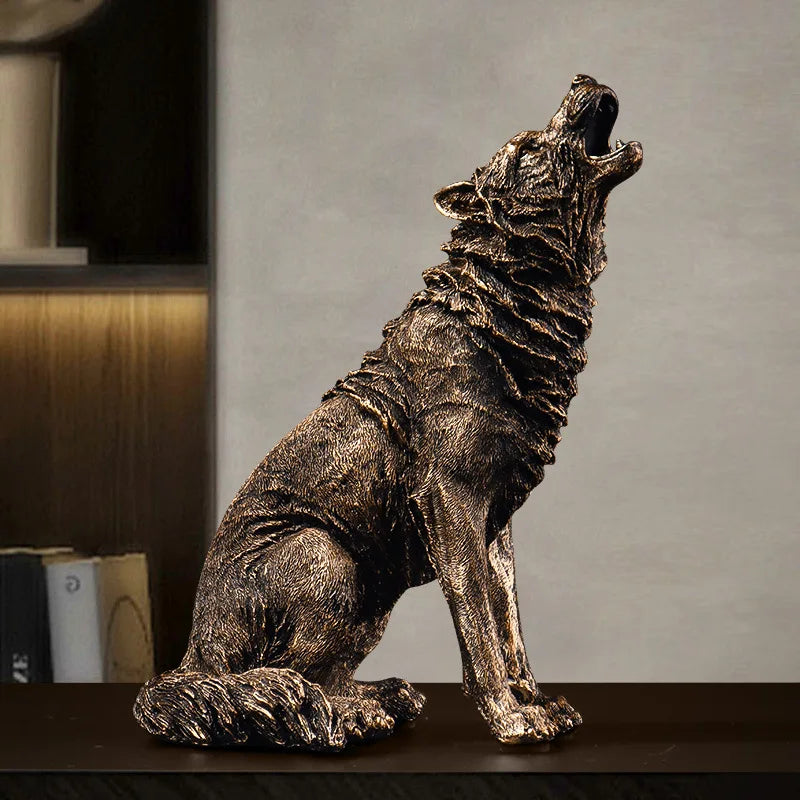 Roaring Wolf Resin Figurine - Animal Model Home Decor Ornament