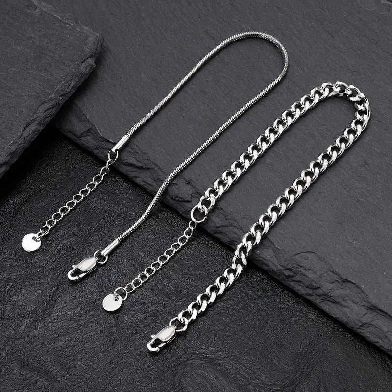 2pcs Men's & Boys Waterproof Stainless Steel Chain Bracelets - Stylish Gift for Dad & Him