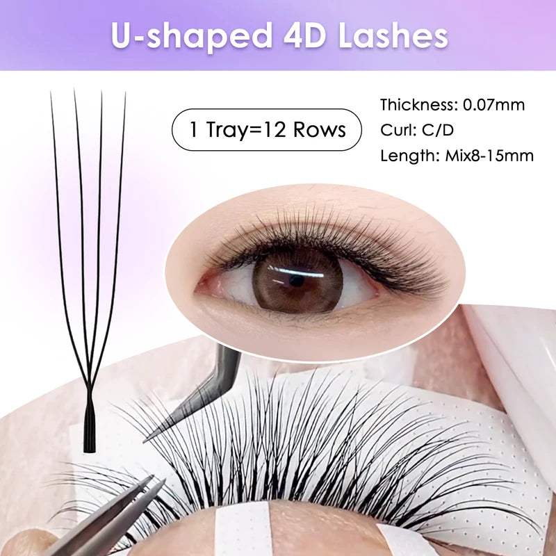 False Eyelash Clusters U-Shaped 3D/4D/5D Premium Lash Extensions for Natural & Glam Looks
