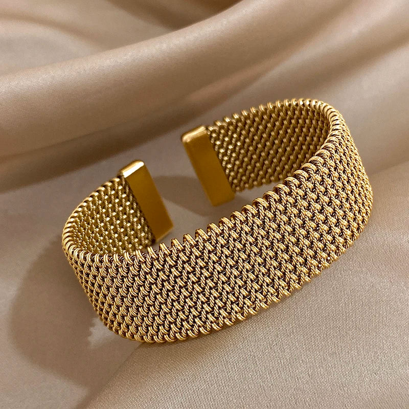 Vintage Stainless Steel Braided Open Bracelet for Women Men Waterproof Jewelry