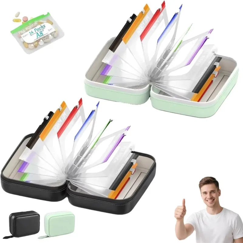 BPA-Free Waterproof Weekly Pill Organizer Set - Color Coded Travel Medicine Pouch