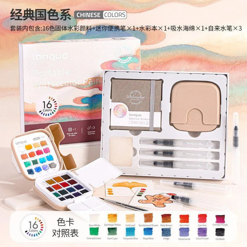 Mini Portable Watercolor Paint Set with Brush & Palette for Art Drawing