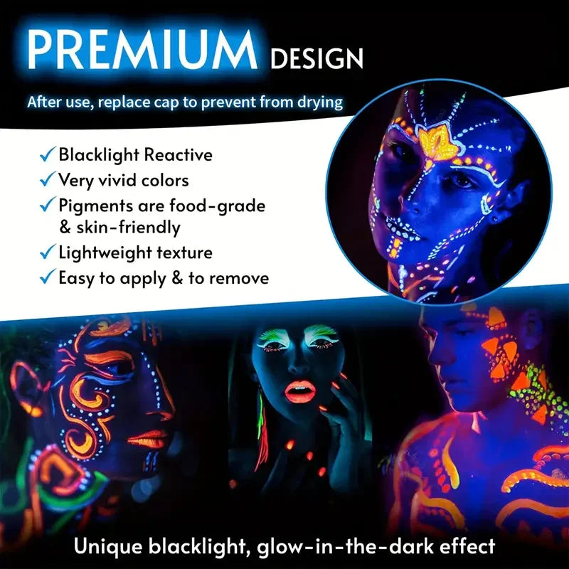 UV Neon Face Painting Crayons Set for Kids - Glow in the Dark Makeup, 12 Colors