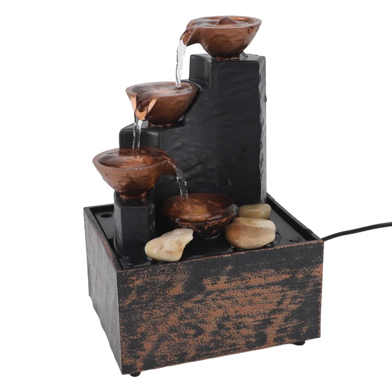 USB Water Fountain Decor with LED Lights for Office and Home