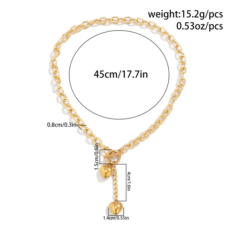Retro Heart Pendant Necklace for Women Long Cross Chain Choker Gold Tone Punk Jewelry