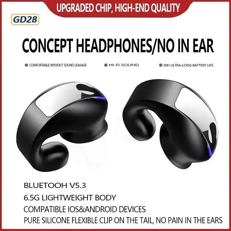 Wireless Bluetooth Earphone Clip-On Mono In-Ear Stereo Bone Conduction Business Headset
