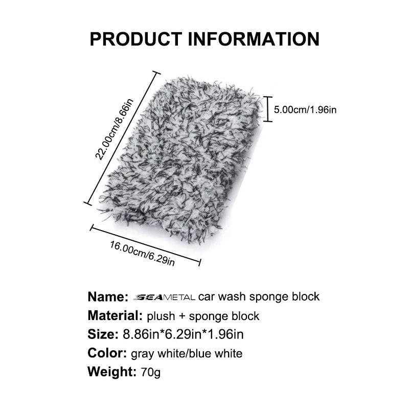 Microfiber Car Wash Sponge Block - Soft Detailing Cleaning Tool for Vehicles