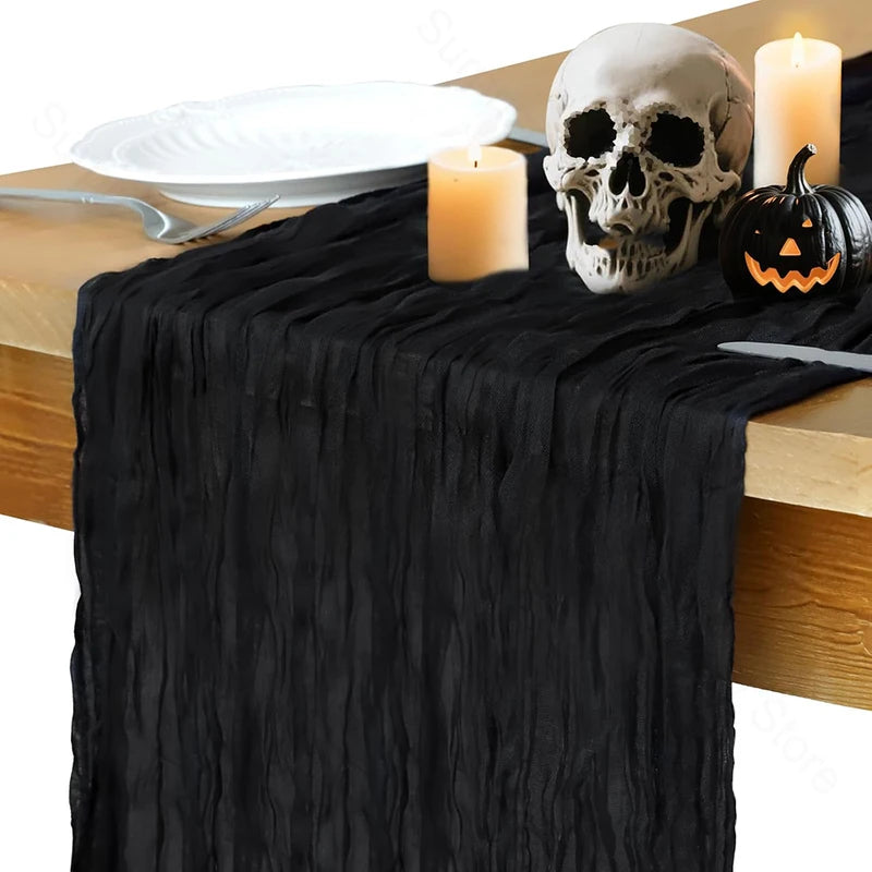 Black Cheesecloth Table Runner Halloween Wedding Decor Rustic Boho Party