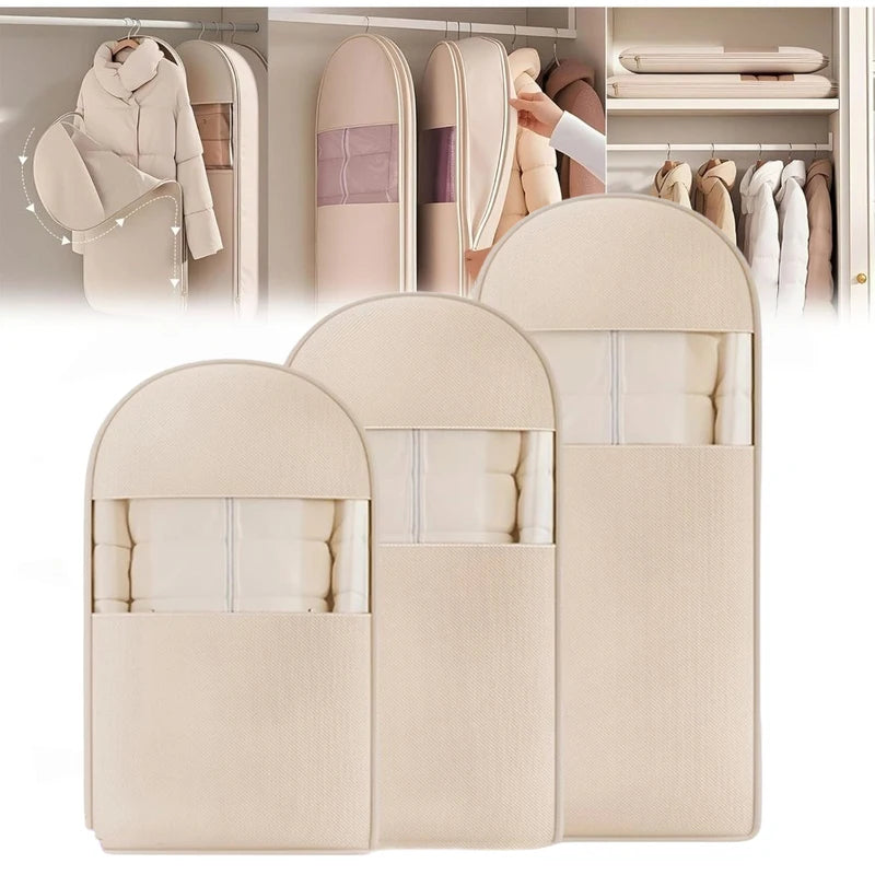 Space Saving Hanging Garment Bag with Self Compression Zipper for Travel and Closet Storage
