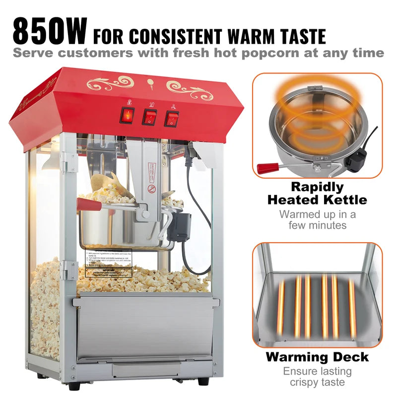 Commercial Popcorn Maker 8/12oz Electric Popcorn Machine with Scoop & SUS304 Heating Tube