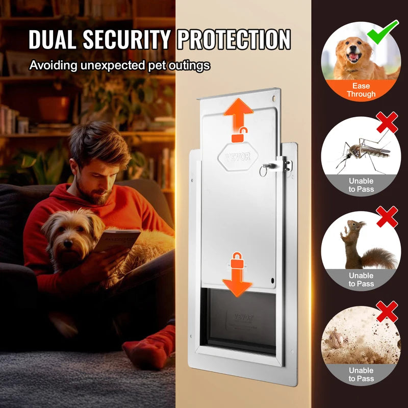 Heavy Duty Pet Door with Metal Frame and 3-Flap System - Weatherproof Wall Mount Dog Door