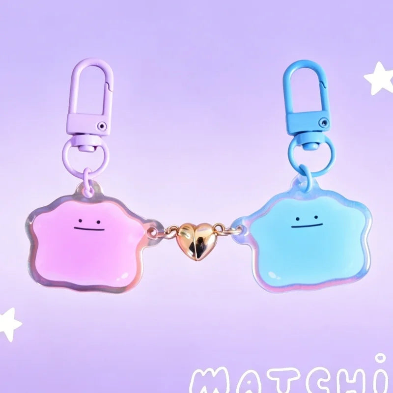 Matching Heart Acrylic Keychain Pair - Magnetic Couple Bag Charm