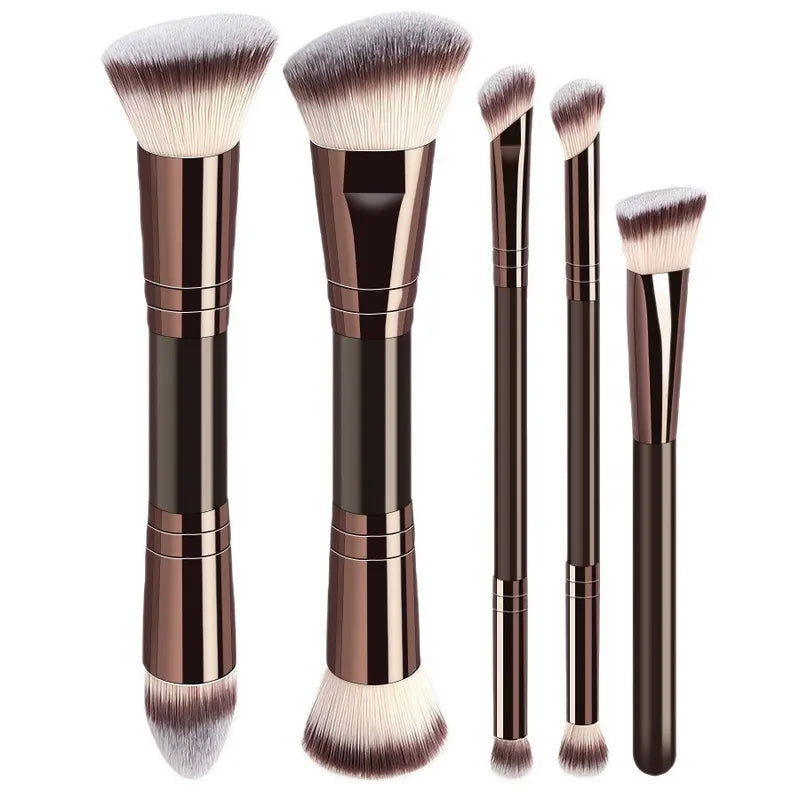Large Dual-Ended Makeup Brush Set - 6 Ultra-Soft Synthetic Face & Blush Brushes for Professional & Travel Use