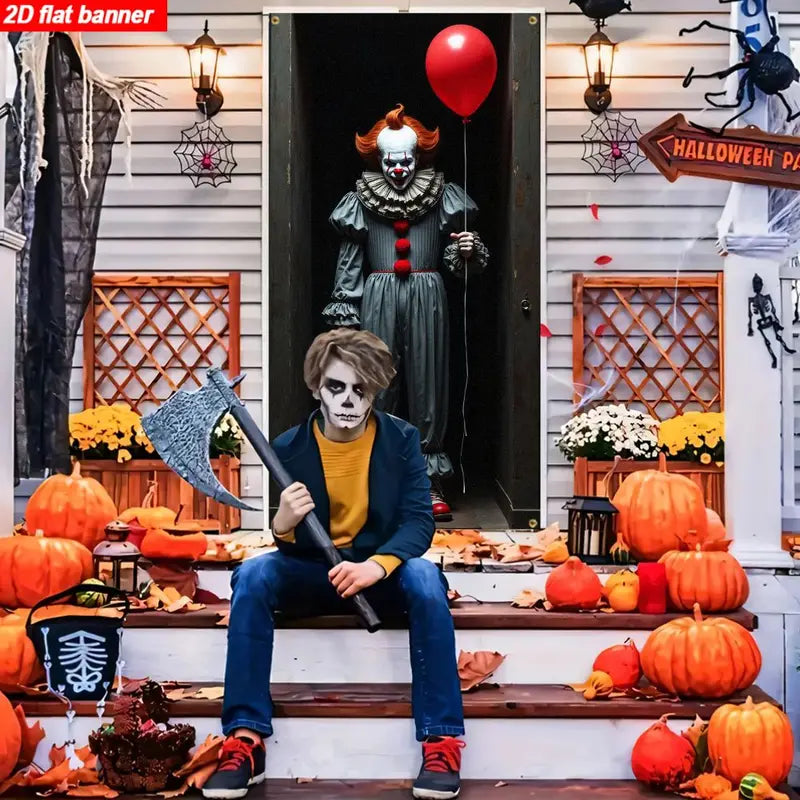 Horror Movie Themed Door Curtain Banner and Balloon Arch Decoration - Party Supplies