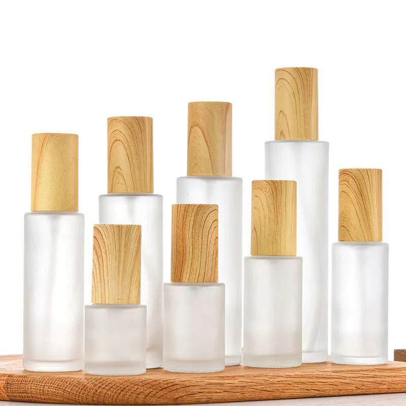 Wooden Frosted Glass Spray Bottle Refillable Lotion Dispenser Fine Mist Cosmetic Container