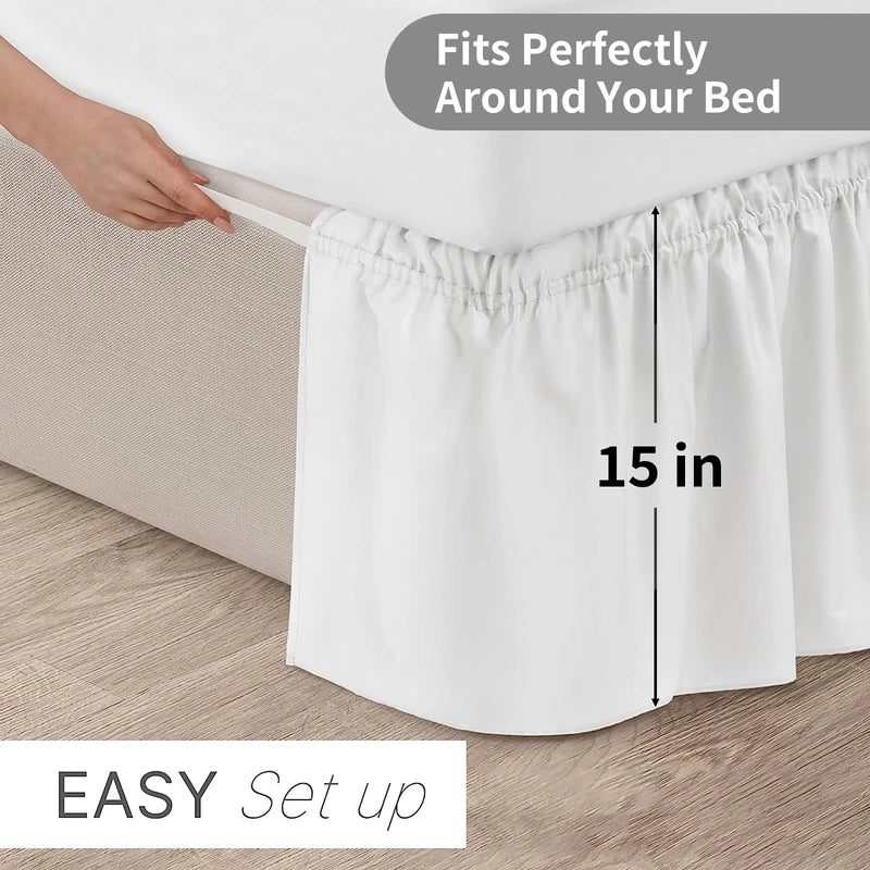 Elastic Bed Skirt Wrap Around Wrinkle Free Microfiber Dust Ruffle - Adjustable Fit