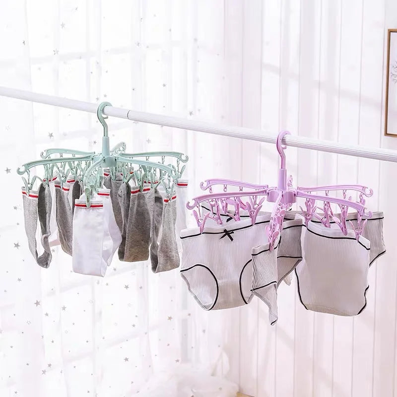 Foldable 24-Clip Rotating Clothes Dryer Rack for Socks and Underwear