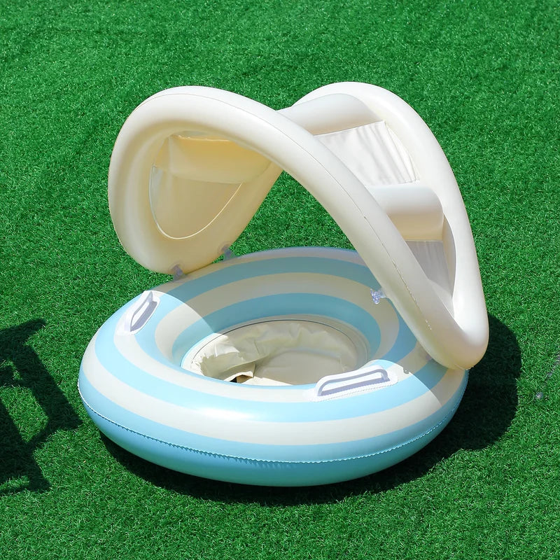 Inflatable Pool Float Ring with Handles & Sunshade - Multiple Colors