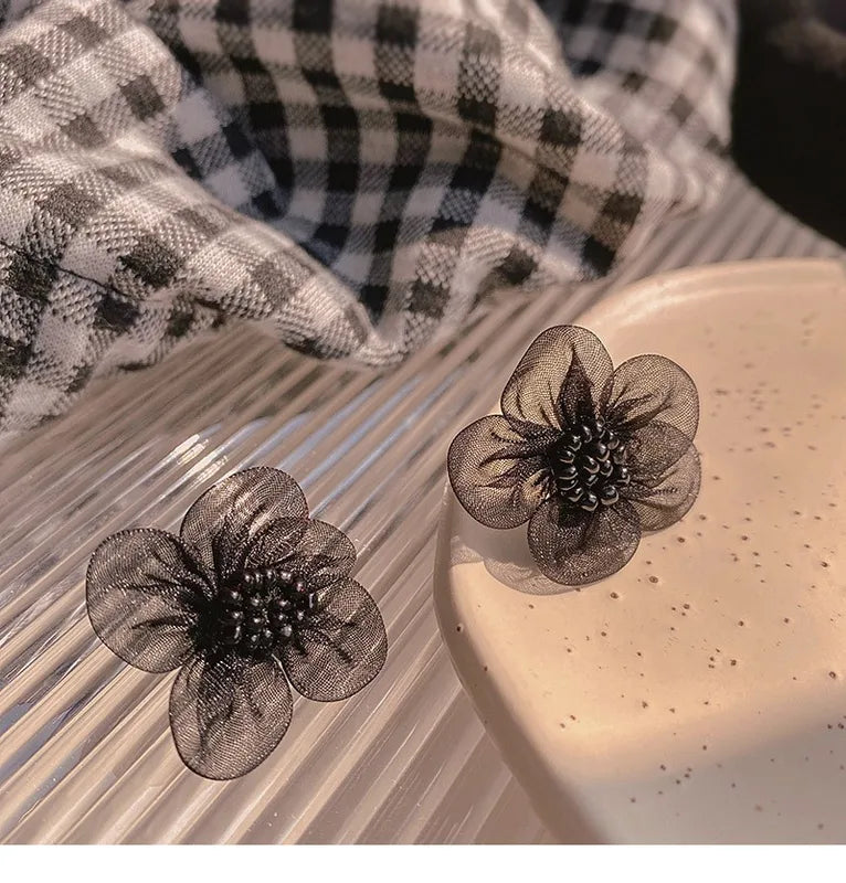Black Women's Long Earrings with Crystal Lace Flower Design - 2024 Fashion Jewelry