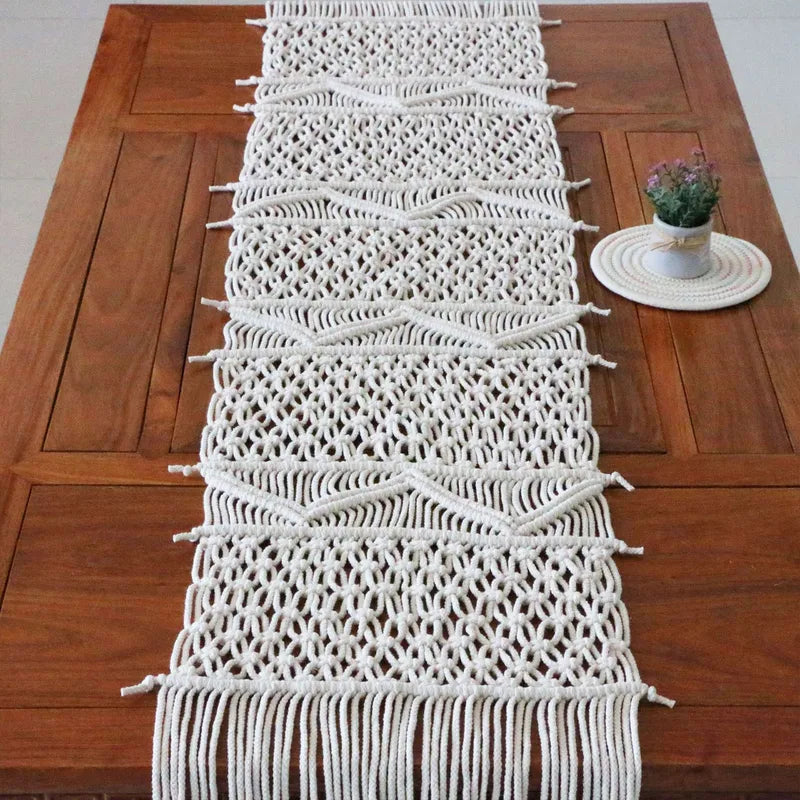 Bohemia Style Handmade Woven Table Runner for Dining & Living Room Decor 32x200cm