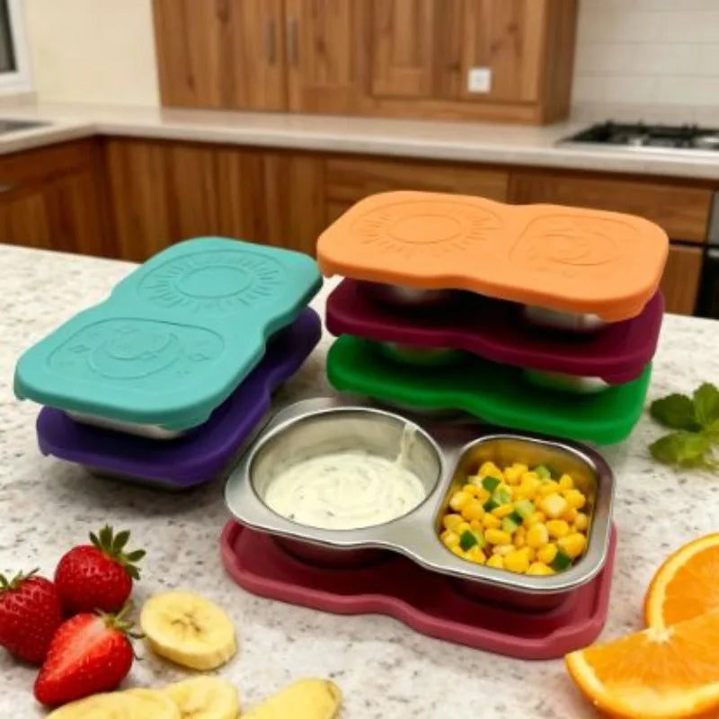 Stainless Steel Snack Containers with Lids, 2-Compartment Food Storage, 5.3 oz