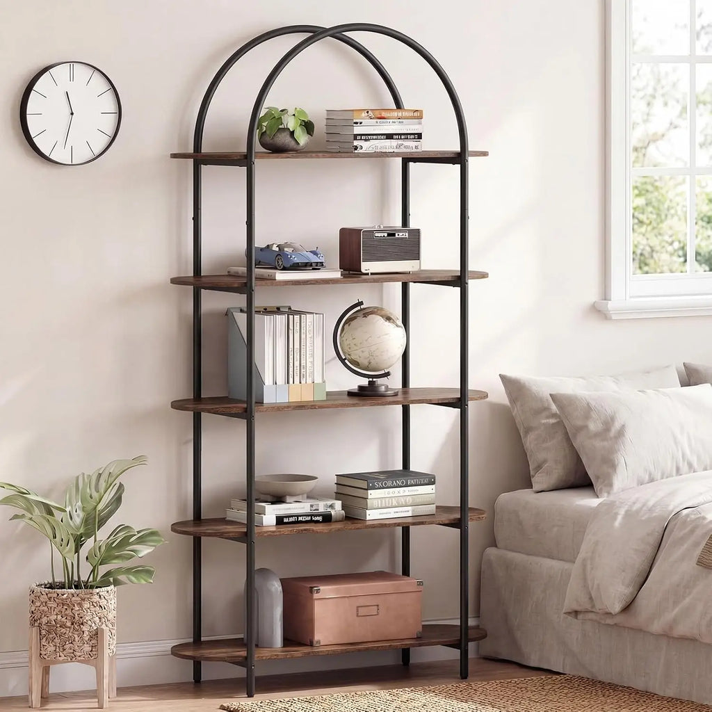 Arched 4-Tier Metal Frame Bookshelf - Modern Open Storage Organizer, Home Office & Living Room