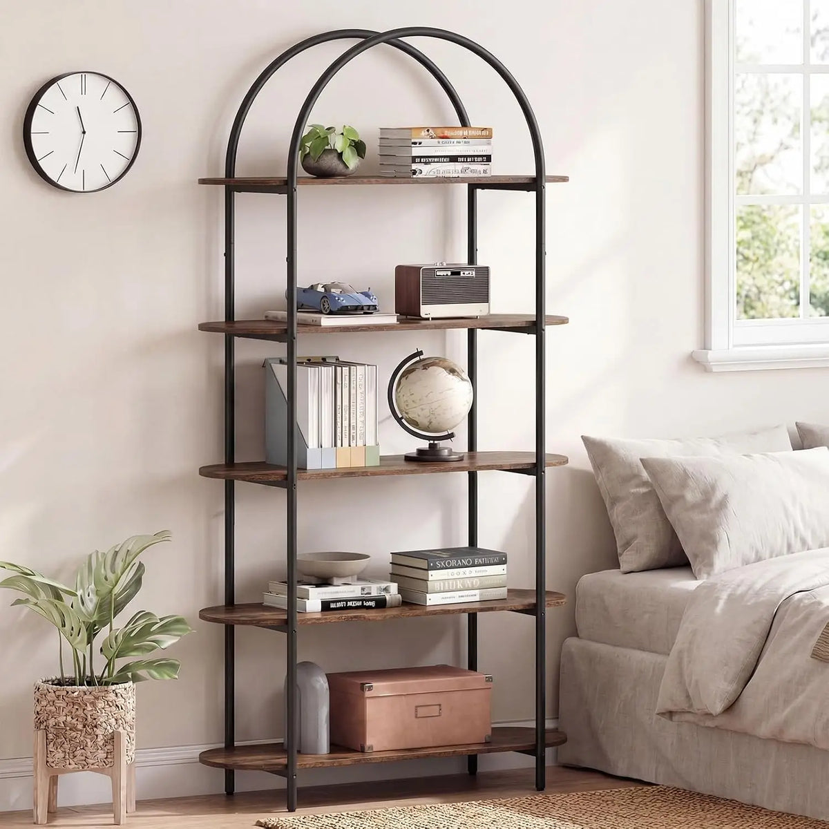 Arched 4-Tier Metal Frame Bookshelf - Modern Open Storage Organizer, Home Office & Living Room