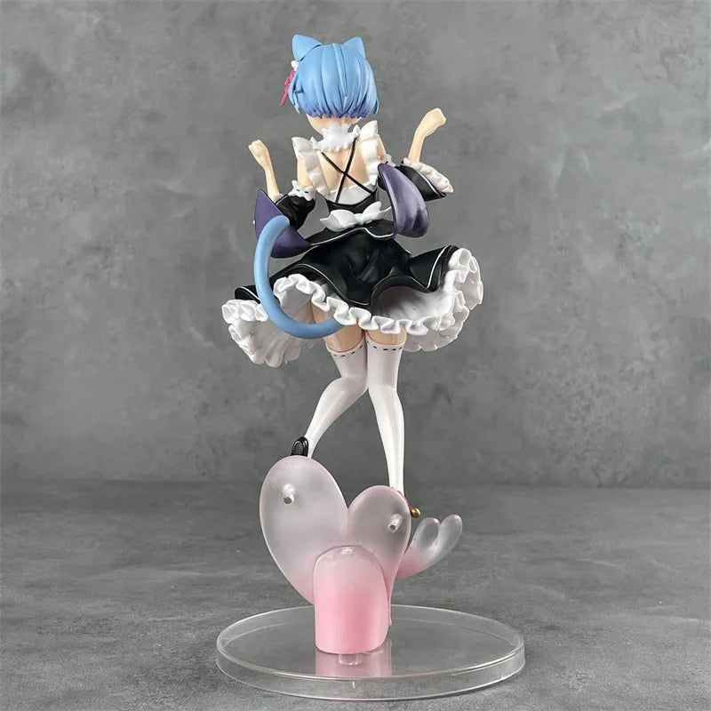 Anime Rem Cat-Eared Scene Figurine Set - Model Collection, Non-Boxed