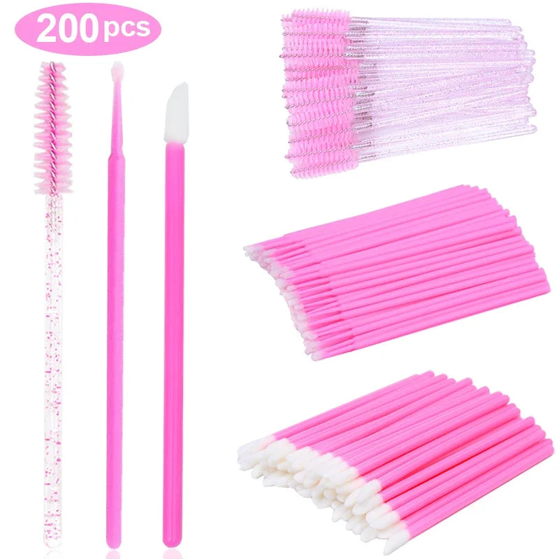Disposable Eyelash Brush Set for Lash Extension and Makeup Application - 200 Pieces