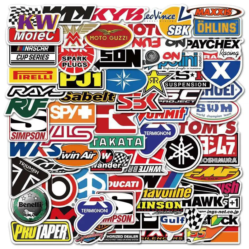 100pcs Waterproof Racing Car Logo Graffiti Stickers for Cars, Motorcycles, Luggage, Notebooks, Skateboards