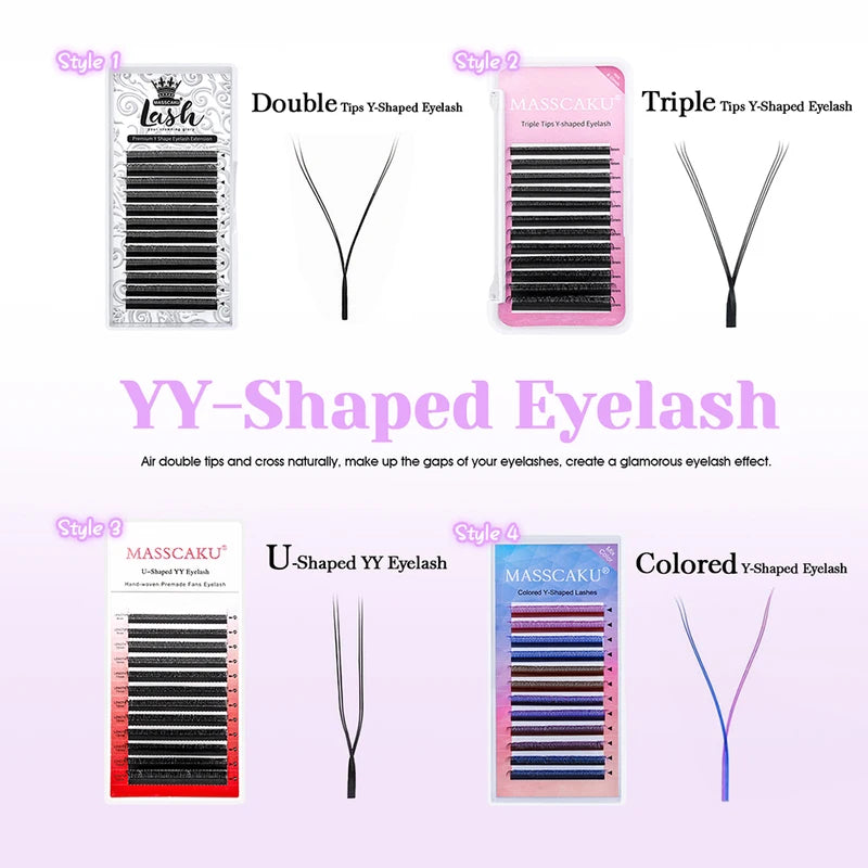 U Shape YY Eyelash Extensions - Handmade Natural Lash Set with All Sizes and Colors