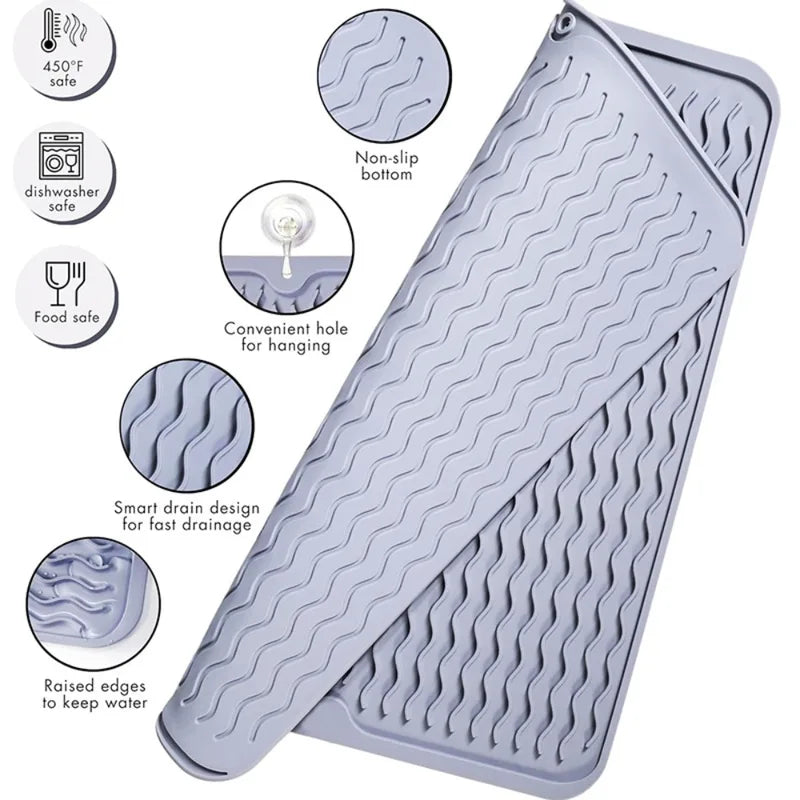 Extra Large Non Slip Silicone Kitchen Drying Mat Heatproof Countertop Protector