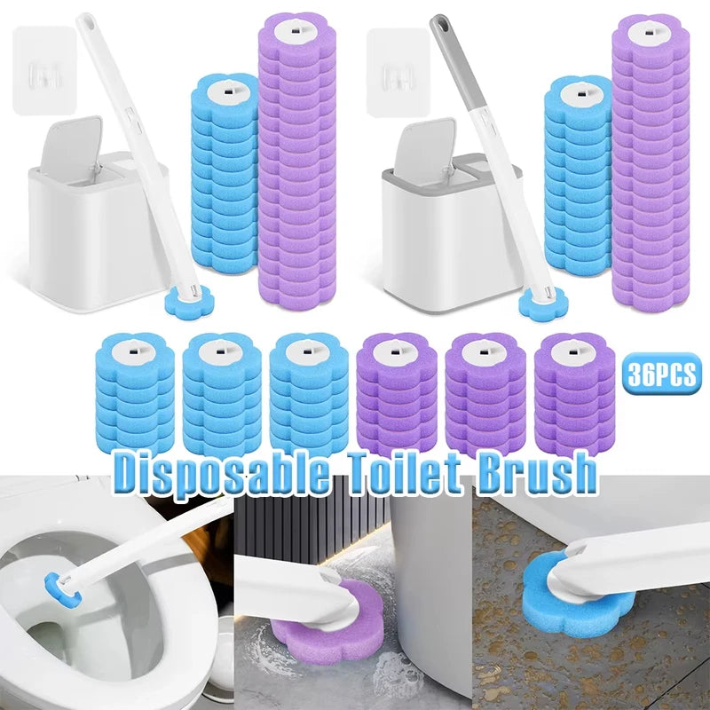 Disposable Toilet Brush Replacement Head Kit with Auto Lid Opener & Long Handle