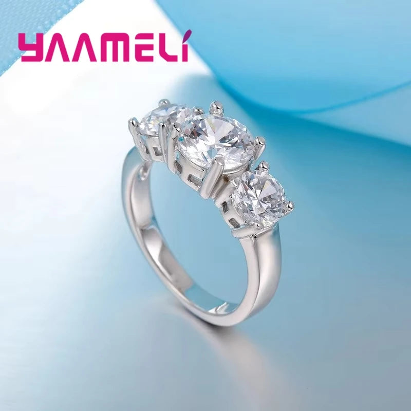Men Women Wedding Engagement Silver Ring with CZ Stones - Prong Setting