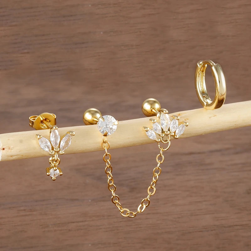 3PCS Gold Crown Chain Tassel Hoop Earrings Set for Women - 18K Gold Plated Jewelry