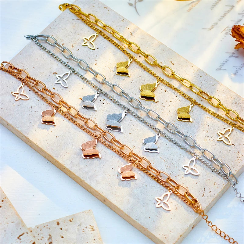 Multilayer Chain Bracelet for Women with Butterfly Heart Belt Design - Jewelry Party Gift