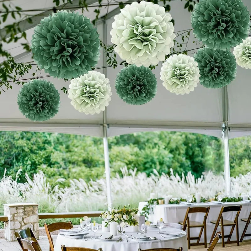 20pcs Green Paper Pom Poms for Wedding Party Home Decor